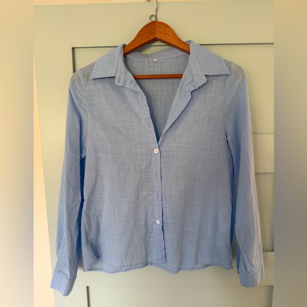 Linen Light Blue Button-Up Shirt